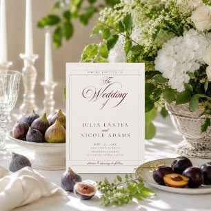 Classic Burgundy Ivory Calligraphy Details Wedding Invitation