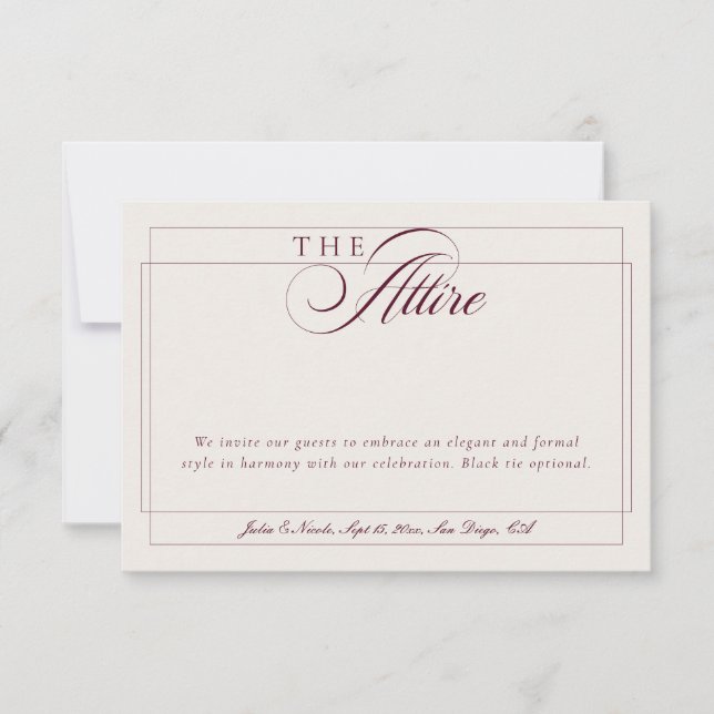 Classic Burgundy Ivory Calligraphy Formal Attire Invitation (Front)