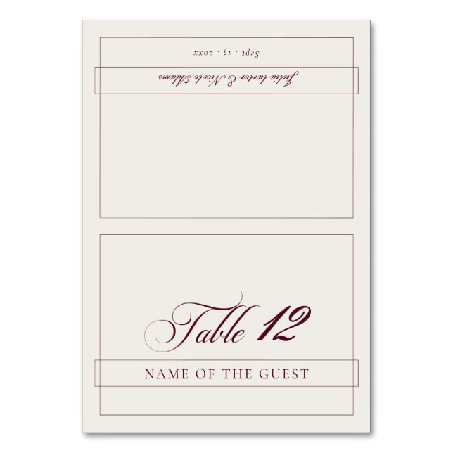 Classic Burgundy Ivory Calligraphy Place Card (Front)