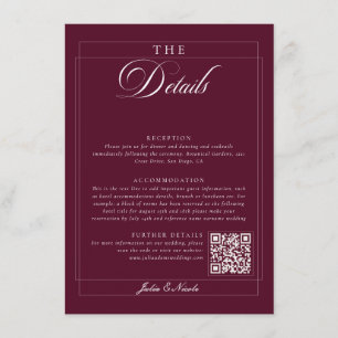 Classic Burgundy Ivory Calligraphy QR Code Details Enclosure Card