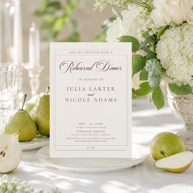 Classic Burgundy Ivory Calligraphy RehearsalDinner Invitation (Creator Uploaded)