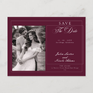 Classic Burgundy Ivory Calligraphy Save The Date Postcard