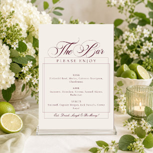 Classic Burgundy Ivory Calligraphy The Bar Sign Invitation