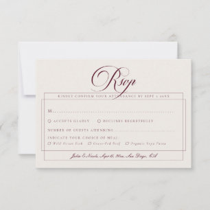 Classic Burgundy Ivory Calligraphy Wed Meal Choice RSVP Card