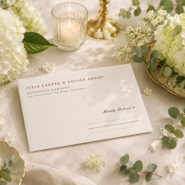 Classic Burgundy Ivory Calligraphy Wedding Envelope (Creator Uploaded)