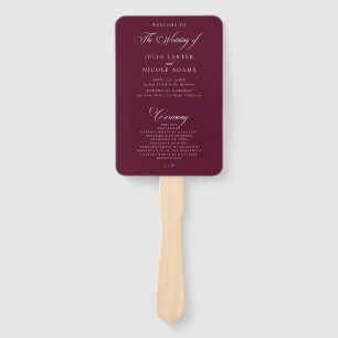 Classic Burgundy Ivory Calligraphy Wedding Program Hand Fan