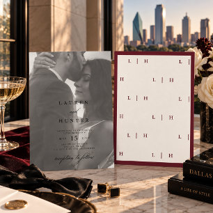 Classic Burgundy Ivory Photo Editorial Minimalist Invitation