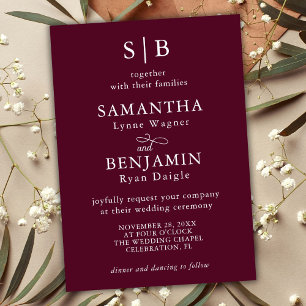 Classic Burgundy Monogram Initials Wedding Invitation