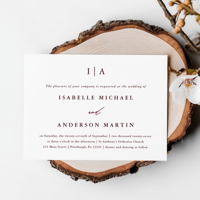 Classic Burgundy Monogram Photo Wedding Invitation (Creator Uploaded)