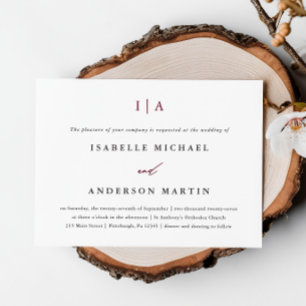Classic Burgundy Monogram Wedding Invitation