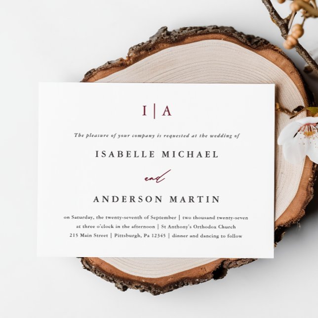 Classic Burgundy Monogram Wedding Invitation (Creator Uploaded)