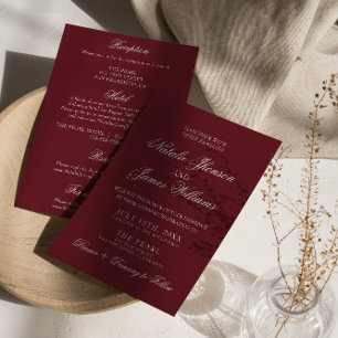 Classic Burgundy Old Money All In One Wedding Invitation