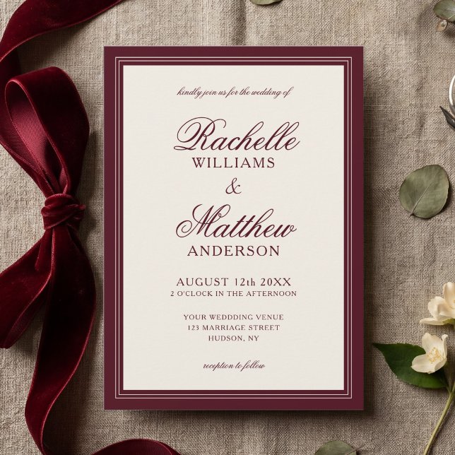 Classic Burgundy Old Money Wedding Invitation (Creator Uploaded)