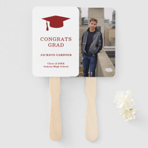 Classic Burgundy Photo Graduation Cap Hand Fan