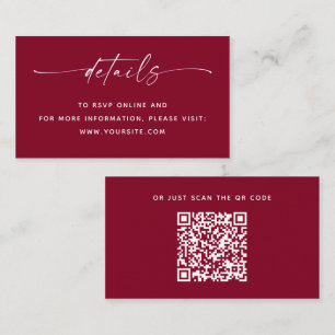Classic Burgundy QR Code Wedding Website Details Enclosure Card