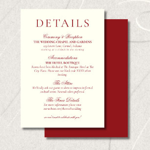 Classic Burgundy Red Minimalist Wedding Details Enclosure Card