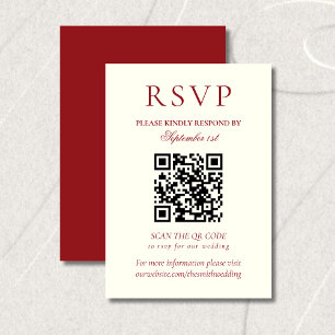 Classic Burgundy Red Minimalist Wedding QR Code RSVP Card