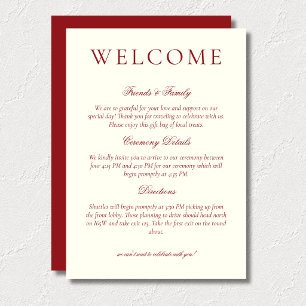 Classic Burgundy Red Minimalist Wedding Welcome Programme