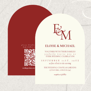 Classic Burgundy Red Monogram Minimalist Wedding Invitation