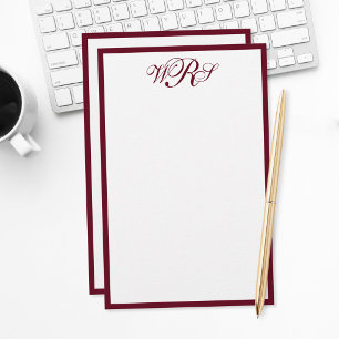 Classic Burgundy Red Monogram Stationery