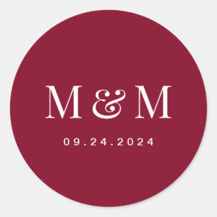 Classic  Burgundy Red Monogram Typography Wedding Round Sticker