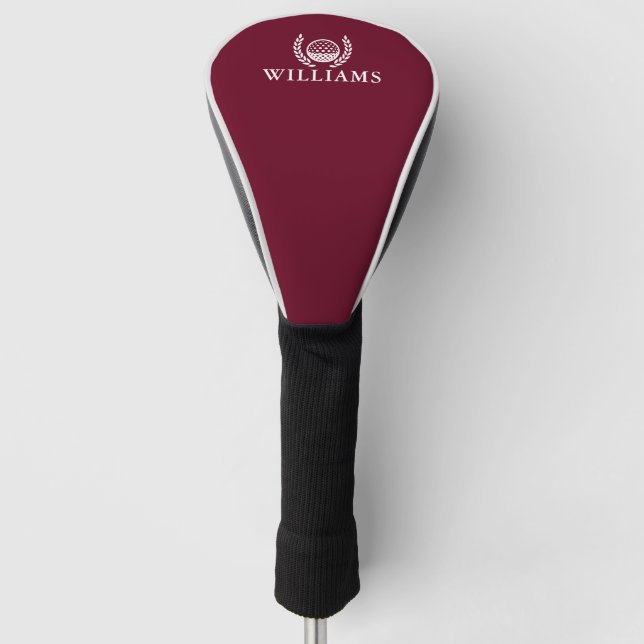 Classic Burgundy Red Personalised Name Monogram Golf Head Cover (Front)
