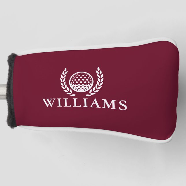 Classic Burgundy Red Personalised Name Monogram Golf Head Cover (Front)