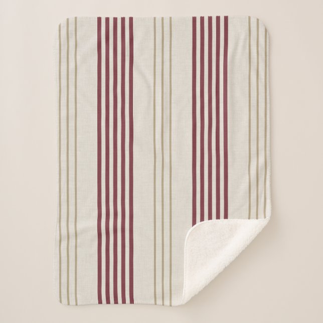 Classic Burgundy Red Ticking Stripe Pattern Sherpa Blanket (Front)