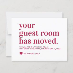 Classic Burgundy Red Typography Guest Room Moving Announcement