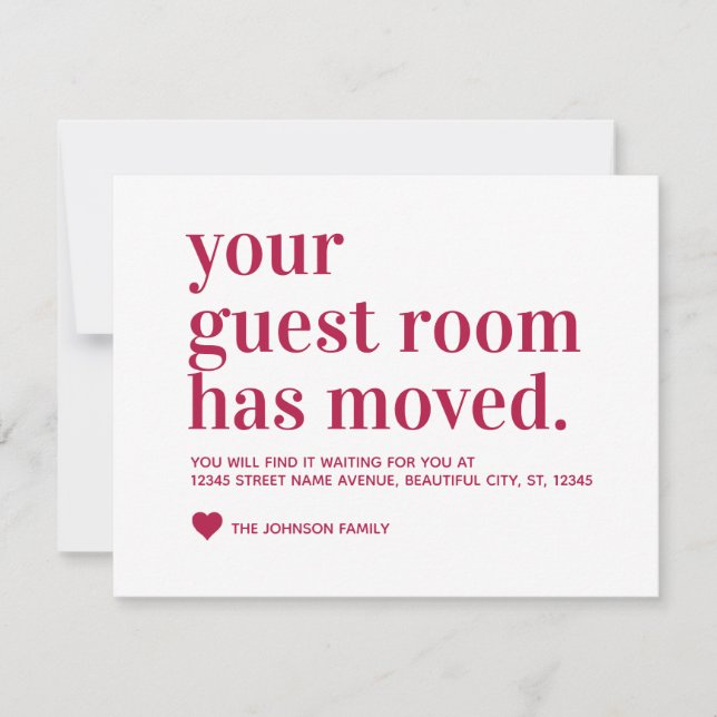 Classic Burgundy Red Typography Guest Room Moving Announcement (Front)