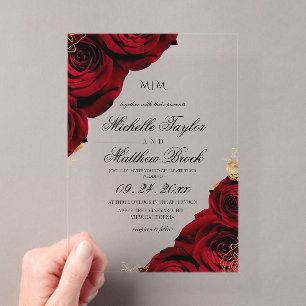 Classic Burgundy Rose Elegant Wedding Acrylic Invitations