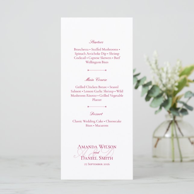 Classic Burgundy Wedding Menu (Standing Front)