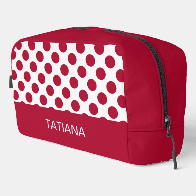 Classic Burgundy White Polka Dot Pattern Dopp Kit (Right Corner)