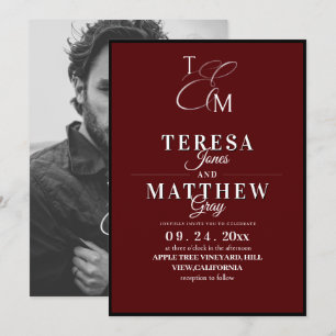 Classic Burgundy & White Script Elegant Wedding Invitation
