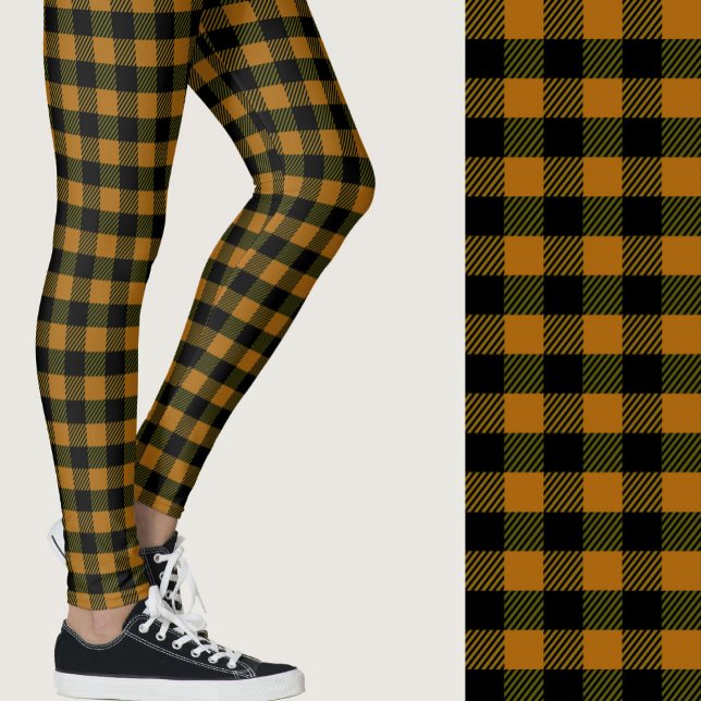 Classic burnt orange black buffalo plaid patterned leggings (Creator Uploaded)