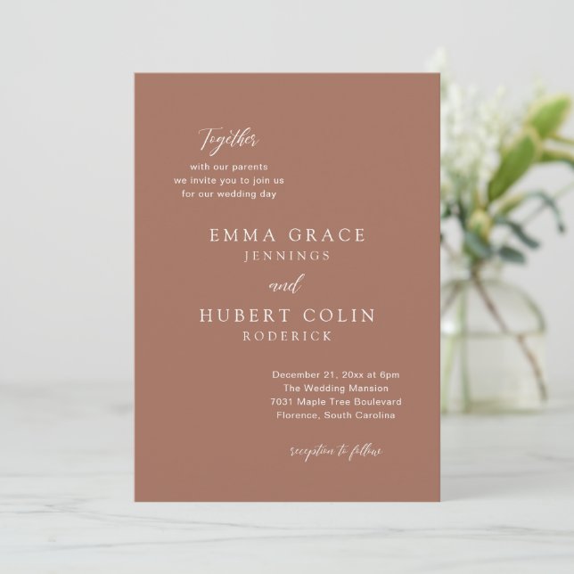 Classic Burnt Orange Elegant Wedding Invitation (Standing Front)
