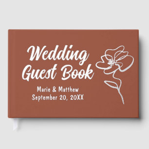 Classic Burnt Orange Floral Sketch Foil Guestbook