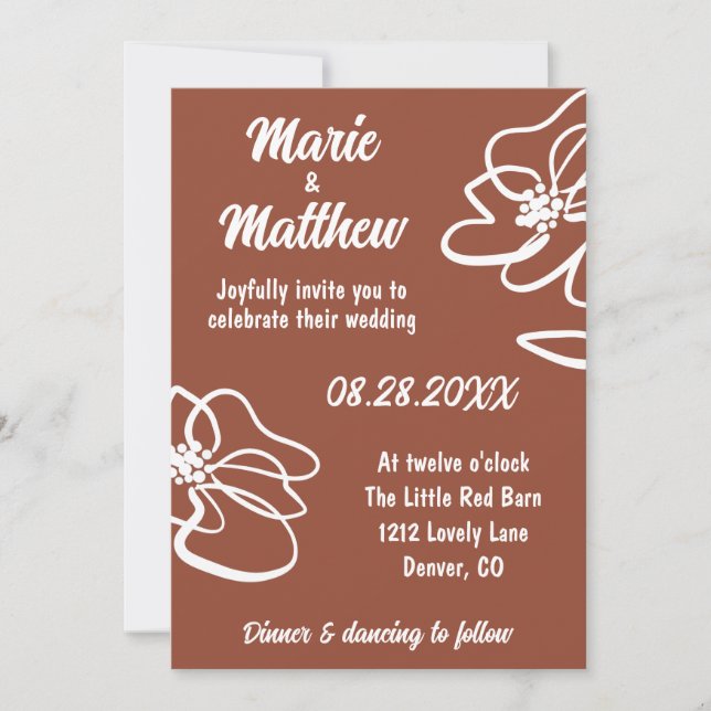 Classic Burnt Orange Floral Wedding Invitation (Front)