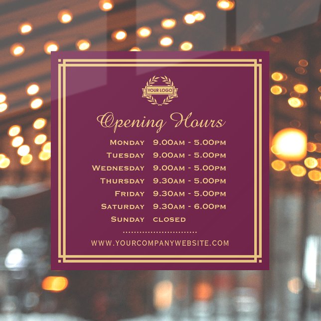 Classic Business Hours Sign Logo Pink Plum Gold (Creator Uploaded)