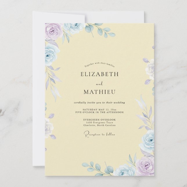 Classic Butter Periwinkle Petal Wedding Invitation (Front)