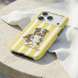 Classic Butter Yellow Stripe Watercolor Dog