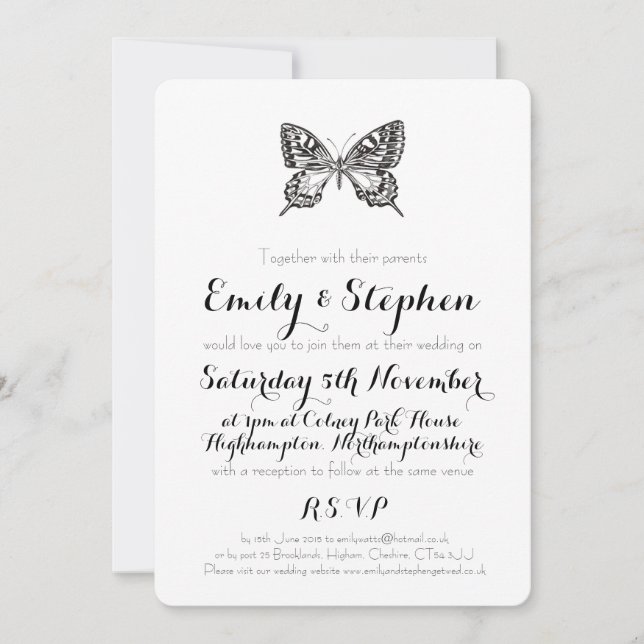 Classic Butterfly Personalized Wedding Invitation (Front)