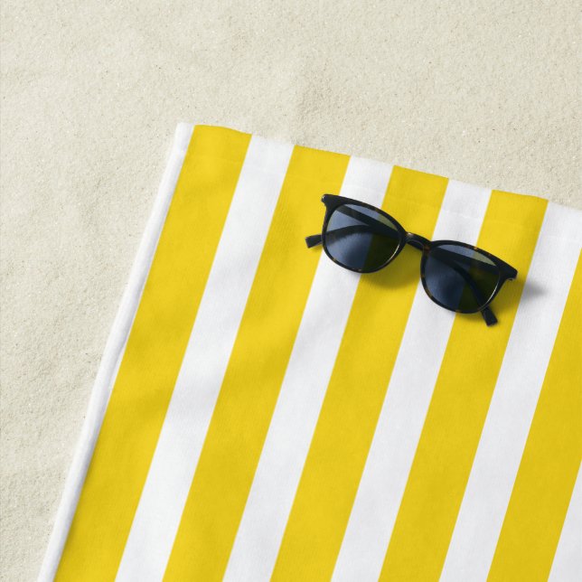 Classic cabana stripes in  sun yellow and white beach towel (In Situ)