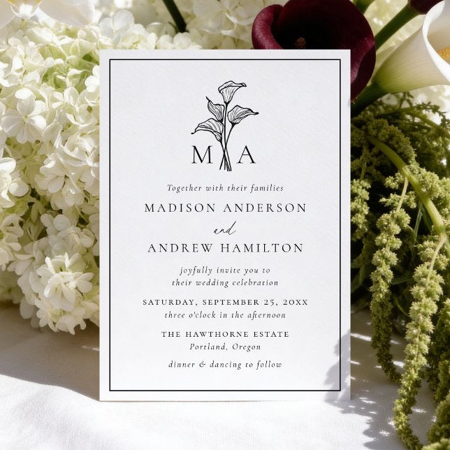 Classic Calla Lily Monogram Wedding Invitation (Creator Uploaded)