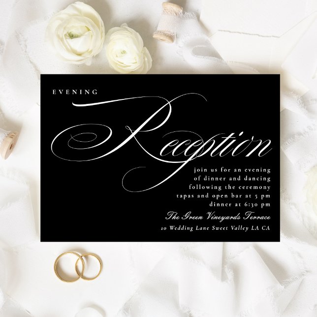 Classic Calligraphy Black Tie Wedding Reception Invitation (Creator Uploaded)