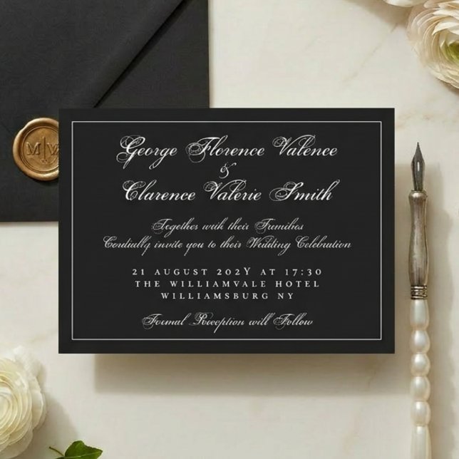Classic Calligraphy Black & White Wedding Invitation (Creator Uploaded)