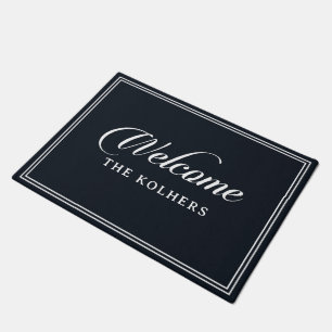 Classic Calligraphy Black White Wedding Welcome Doormat