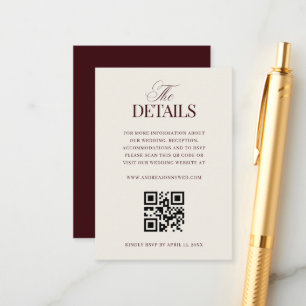 Classic Calligraphy Burgundy Ivory Wedding Website Enclosure Card