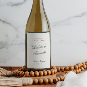 Classic Calligraphy Dark Sage Old Money Wedding Wine Label