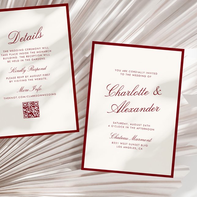 Classic Calligraphy Deep Red Old Money Wedding Invitation (Creator Uploaded)